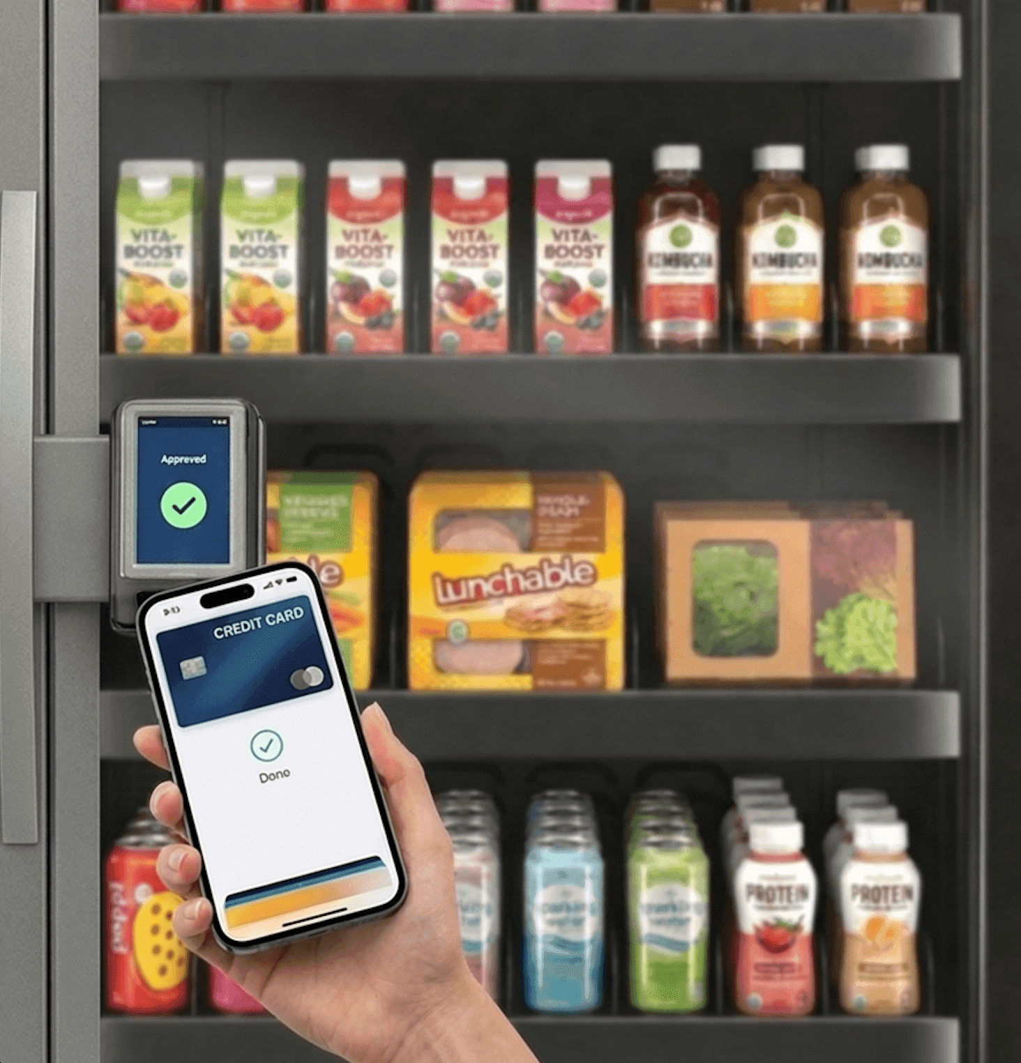 Person tapping card on smart cooler reader