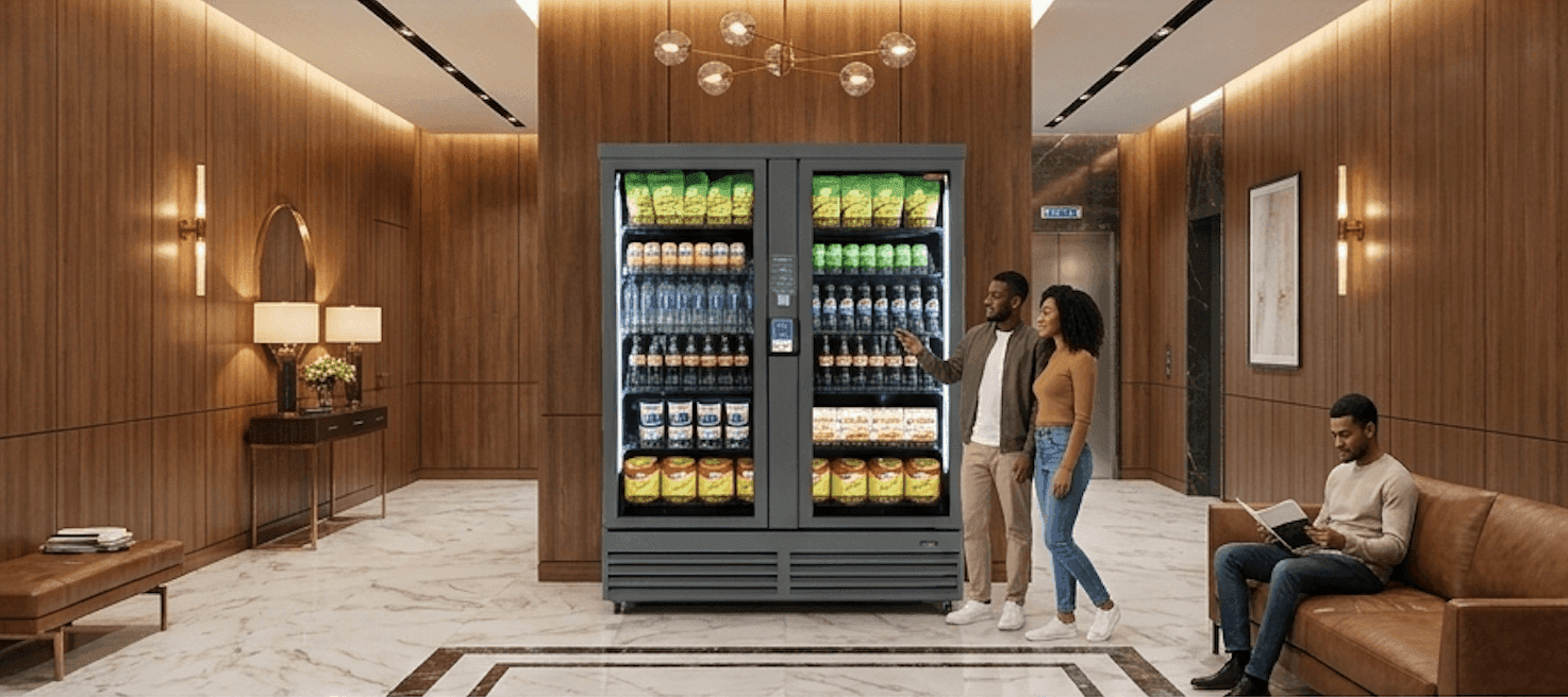 Smart cooler in an apartment lobby